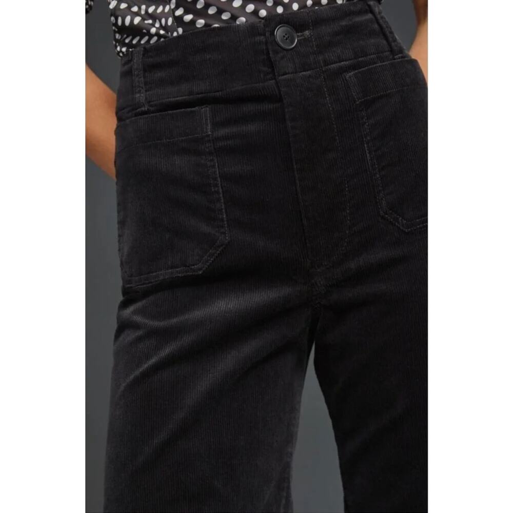 Maeve Anthropologie The Colette Pant US 27 Wide Leg Crop Black Corduroy NEW - Picture 3 of 15